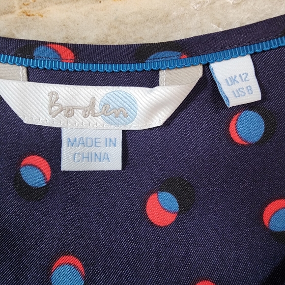 Boden NWOT dark blue silk viscose polka dot blouse ruffles 8 - Picture 8 of 9
